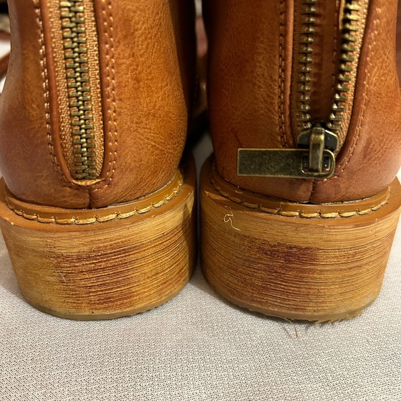 NEW Camel Brown Laced Up Zipper Back Wooden Heel Mid Calf Ankle Combat Boots - Picture 16 of 16